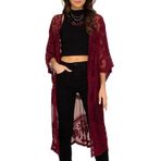 YouKD Kadın Dantel Hırka Transparan Elbise Boho Uzun Kimono Plaj Mayo Pareo Elbiseler, C Koyu Kırmızı, One Size