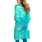 YouKD Kadın Dantel Hırka Transparan Elbise Boho Uzun Kimono Plaj Mayo Pareo Elbiseler, C Mavi Yeşil, One Size