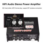 YOUMAXE 12V / 220V Mini Ses Güç Amplifikatörü 2CH 300W 300W Araba Ev Kullanımı için BT Dijital Ses Alıcısı AMP USB Hafıza Kartı Yuvası Dijital MP3 Çalar FM Radyo LCD Ekran Uzaktan Kumandalı Çift Mik