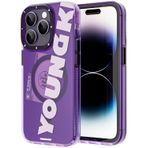 Youngkit iPhone 13 Pro Max Uyumlu Kılıf Magsafe Şarj Özellikli Binfen Serisi Yazı Temalı Mor