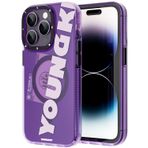 Youngkit iPhone 14 Pro Max Uyumlu Kılıf Magsafe Şarj Özellikli Binfen Serisi Yazı Temalı Mor