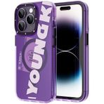 Youngkit iPhone 14 Pro Uyumlu Kılıf Magsafe Şarj Özellikli Binfen Serisi Yazı Temalı Mor