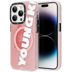 Youngkit iPhone 14 Pro Uyumlu Kılıf Magsafe Şarj Özellikli Binfen Serisi Yazı Temalı Pembe
