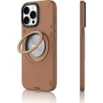 Youngkit iPhone 15 Pro Kılıf Magsafe Özellikli 360 Standlı Deri Desenli Tech Leather Seri Kahverengi