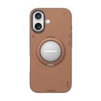 Youngkit İphone 17 Kılıf M-Safeli 360 Standlı Basit Mat Deri Desenli Tech Leather Kapak Kahverengi