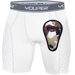 Youper Erkek Çocuk Genç Elit Sıkıştırma Sürgülü Şort - Beyzbol, Softball, Futbol, Lakros, MMA için Yumuşak Koruyucu Atletik Kupalı Yastıklı Kaydırıcı Şort, Beyaz/Gri, S
