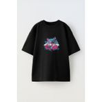 Youwinner Robot Kopek Tasarım Baskılı Pamuk Sıyah Oversize T-Shirt - Siyah
