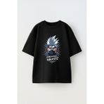 Youwinner Sharingan Kakashı Tasarım Baskılı Pamuk Sıyah Oversize T-Shirt - Siyah - XL