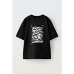Youwinner Yeşil Gözler Tasarım Baskılı Pamuk Sıyah Oversize T-Shirt - Siyah - XL