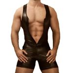 YouYaYaZ Catsuit erkek iç çamaşırı, suni deri, siyam baştan çıkarıcı, tulum, slip baştan çıkarıcı tulum iç çamaşırı Siyah L