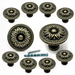 YOUYOUULU 10 adet antik bronz gül çekmece topuzları, vintage bakır-çiçekler-komodinler-topuz, yüzyıl ortası retro metal dolap-mobilya-dekor-trenler (Retro2)
