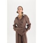 Yovena Düğme Detay Kahve Oversize Gömlek