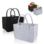 YOYEAH Keçe çanta, alışveriş sepeti, küçük, 2 adet 30 x 20 x 18 cm, katlanabilir keçe çanta, alışveriş, piknik, iş, seyahat için, sağlam ve uzun ömürlü, gri ve siyah