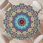 YPHCDO Elastik Boho Yuvarlak İç Mekan Masa Örtüsü Yuvarlak İç Mekan Masa Örtüsü Piknik, Kamp, Mutfak için Su Geçirmez Silinebilir Yuvarlak Masa Örtüsü (Mandala, 91,4 cm - 111,76 cm Çapa Kadar Masaya