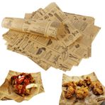 Yqhugbc 100 yaprak şarküteri kağıt yaprakları, sarma kağıdı, gazete görünümlü pişirme kağıdı, sandviç sarma kağıdı, sepet, peynir kağıdı, sandviç, patates kızartması, hamburger, pasta için patates
