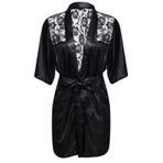YQHWLKJ Seksi Kadın İç Çamaşırı Büyük Beden Saten Dantel Kimono Samimi Pijama Seksi Gece Elbisesi Kadın İç Çamaşırı, siyah, M