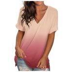YRxUIAI Gradyan Pinguin Gri Yuvarlak Yaka Kısa Kollu Dökümlü Kadın T-shirt