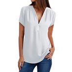 YRxUIAI Kadın Üstleri Büyük Beden Fermuarlı V Yaka Tişört Düz Renk Tunik Gevşek Rahat İnce Kısa Kollu Bluz Üst S-5XL, 01-beyaz, 5XL