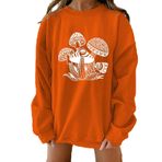 YRxUIAI Kadınlar için Hoodies Mantar Baskılı Düz Renk Sweatshirt Uzun Kollu Kazak Bisiklet Yaka Rahat Gevşek Bluz Üst, Turuncu, L