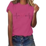 YRxUIAI Love Current A-Sıcak Pembe Baskılı Bisiklet Yaka Kısa Kollu Kadın T-shirt