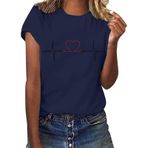 YRxUIAI Love Current B-Mavi Baskılı Bisiklet Yaka Kısa Kollu Kadın T-shirt