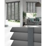 YS Perde Tasarım Wooden Blinds %100 Doğal Ahşap Jaluzi Perde , 50MM Alüminyum Kasalı Yüksek Kaliteli - Koyu Gri Kurdelalı QHKG-V329 - 120 x 200