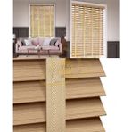 YS Perde Tasarım Wooden Blinds %100 Doğal Ahşap Jaluzi Perde , 50MM Alüminyum Kasalı Yüksek Kaliteli - Meşe Kurdelalı WOODF/M435 - 150 x 210