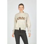 Ysatis Minimalist Leopar Desenli Oversize Uzun Kol Crop Kadın Bluz