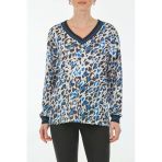 Ysatis Oversize V Yaka Leopar Desenli Uzun Kol Bluz - Günlük Şıklık
