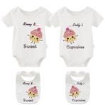 YSCULBUTOL Bebek İkizler Anne Tatlı Baba Cupcakes Bebek Zıbını Bebek Tişörtü İkiz Bebek Hediyesi Kız Çocuğu için İkiz Bebek Hediyesi İkiz Bebek, White1 Cupcake, 10-12 Months