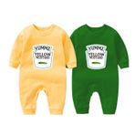 YSCULBUTOL Bebek Zıbını Yummz Domates Ketçap Hardal Kırmızı Sarı İkizler Set Erkek Kız Çocuk Giysileri İkizler Bebek Kıyafetleri, Sarı ve Yeşil, 6-9 Months
