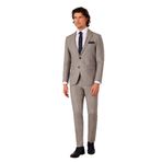 YSF Erkek Bej Slim Fit Kareli Takım Elbise