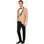 Ysf Erkek Bej Slim Fit Yelekli Şal Yaka Damatlık - 46 / 6 - 6 Drop