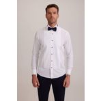 Ysf Erkek Beyaz Ata Yaka Slim Fit Piliseli Gömlek