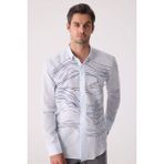 Ysf Erkek Buz Mavisi Gizli Yaka Düğmeli Slim Fit Keten Gömlek - XL