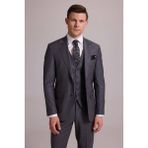 Ysf Erkek Gri Çizgili Slim Fit Çizgili Kırlangıç Yaka Yelekli Takım Elbise