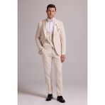 Ysf Erkek Krem Slim Fit Kırlangıç Yaka Yelekli Damatlık - 46 / 6