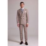 Ysf Erkek Krem Slim Fit Kruvaze %100 Yün Takım Elbise
