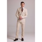 Ysf Erkek Krem Slim Fit Kruvaze Yün Takım Elbise