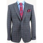 Ysf Erkek Lacivert Bordo Klasik %100 Yünlü Ekose Ceket - Lacivert - Bordo - 60 / 6 - 4 Drop