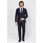 Ysf Erkek Lacivert Kahve Regular Fit Kareli Takım Elbise - Lacivert - Kahve - 4 Drop - 50
