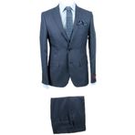 YSF Erkek Lacivert Kareli Slim Fit Ekose Takım Elbise