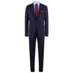 YSF Erkek Lacivert Kareli Yünlü Slim Fit Takım Elbise