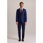 Ysf Erkek Lacivert Regular Fit Çift Yırtmaç Kareli Takım Elbise - 62 - 6 Drop