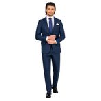 YSF Erkek Lacivert Regular Fit Kareli Çift Yırtmaçlı Takım Elbise