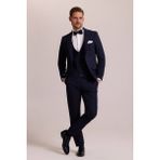 Ysf Erkek Lacivert Slim Fit Likralı Sivri Yaka Yelekli Damatlık - 56 / 6
