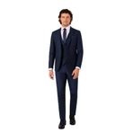 YSF Erkek Lacivert Slim Fit Yelekli Kareli Desen Takım Elbise
