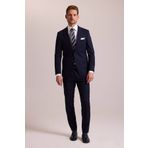 YSF Erkek Lacivert Slim Fit Yünlü Likralı Mono Yaka Takım Elbise