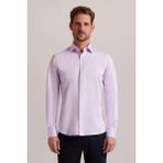 Ysf Erkek Lila Düz Slim Fit Uzun Kol Saten Gömlek - Normal Boy