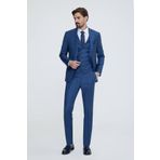 YSF Erkek Saks Mavisi Sivri Yaka Slim Fit Yelekli Takım Elbise